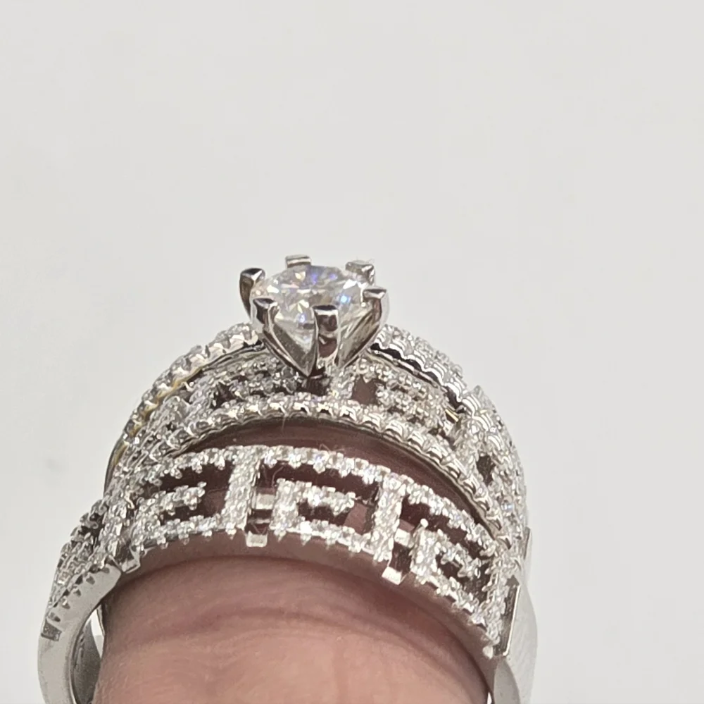 925 Sterling Silver Moissanite Diamond Wedding Trio Set - Picture 5 of 10